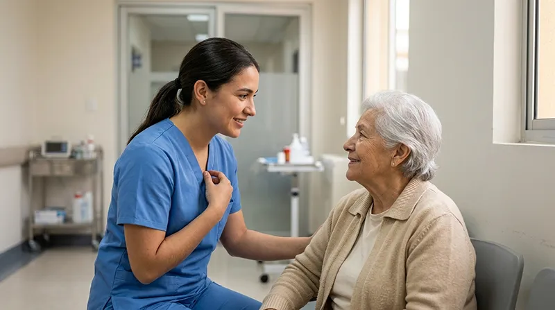 Profesional de salud atiende a una adulta mayor